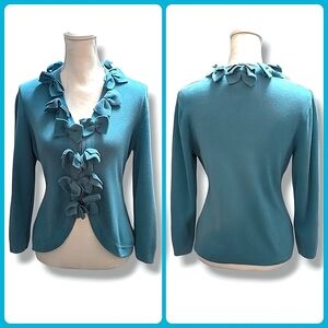 Vintage 90s Cute Bow Appliques Full Zip Cardigan L